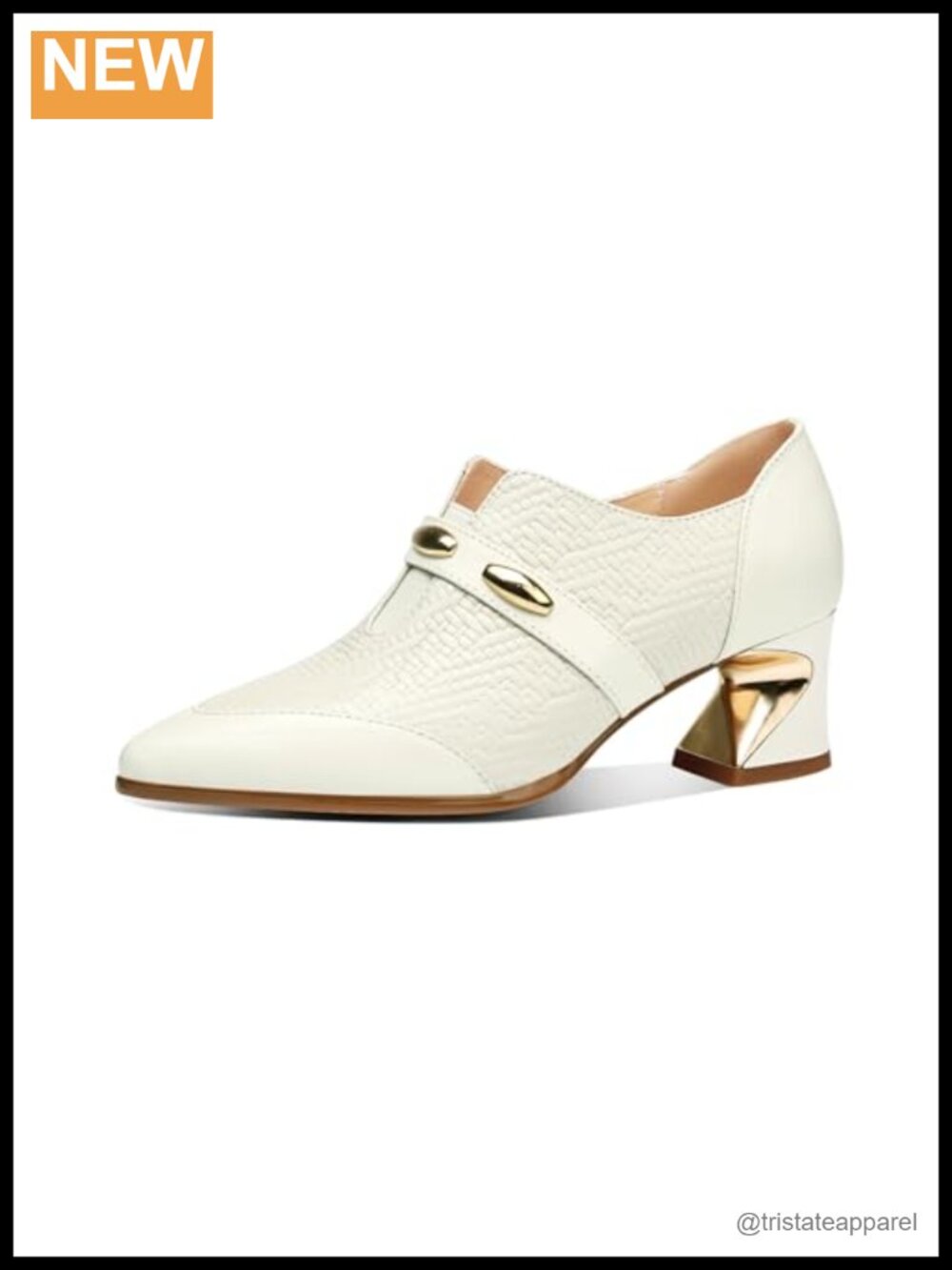 Genuine Leather Pointed Toe Chunky Heel Pumps Side Zip Business Casual